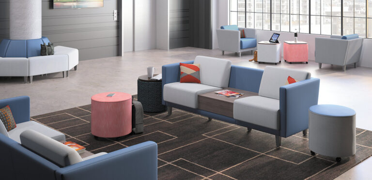 HON Flock lounge seating and ottomans in a lobby