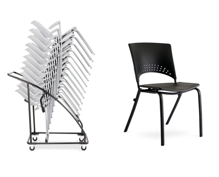 Allseating Multistack black stacking chairs on a cart