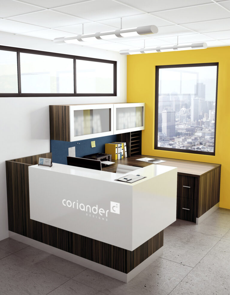 Coriander Oly white reception desk
