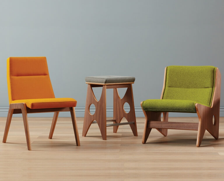 Leland Rapson Thirty-Nine lounge chairs in orange and green