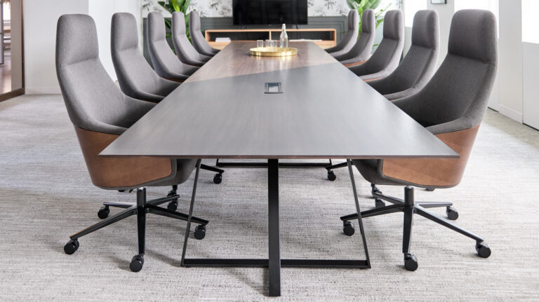OFS conference room table with leather chairs