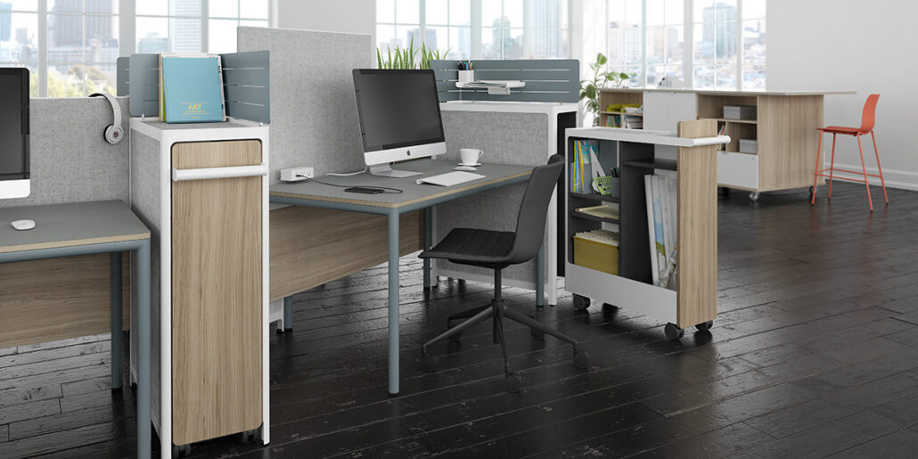 Watson Cloud9 open workstations with storage garage and carts