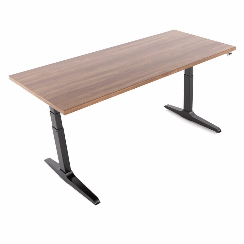 Sierra HX two-leg electric sit-stand desk with walnut top