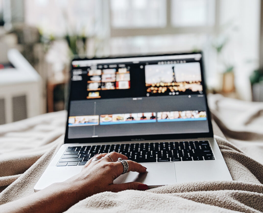 Person working on a laptop at home